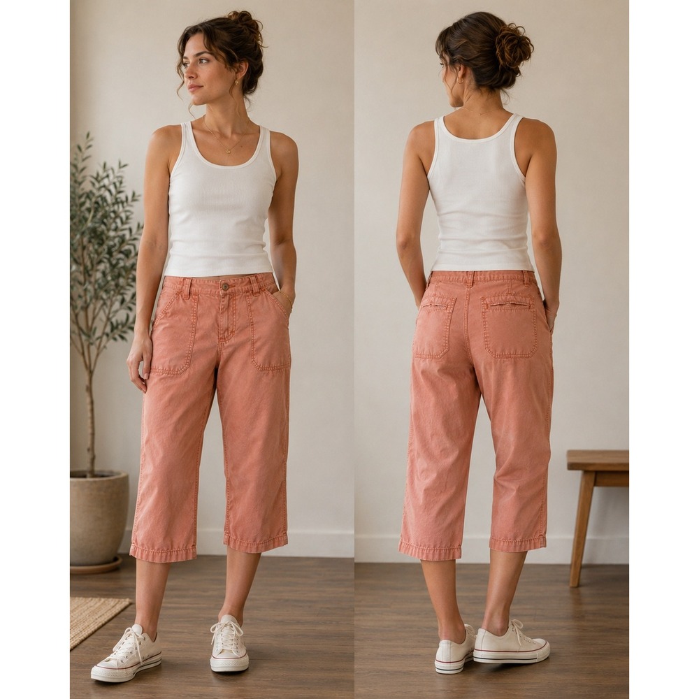 Gloria Vanderbilt peach Wide Leg Crop capri Pants Size 12 Granola Gorpcore boho
